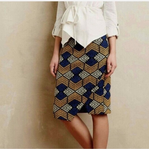 Maeve Kanara Anthropologie Knit Skirt Geometric Print Size 0P - Picture 4 of 7
